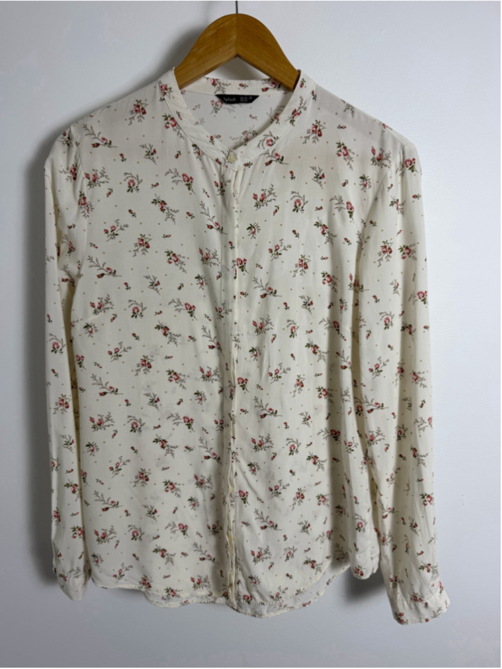 Ivory Ditsy Rose Floral Button Front Blouse Size 4